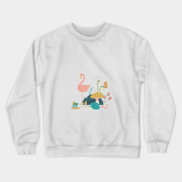 Wandering in Wonderland - Blue + Gold Crewneck Sweatshirt by latheandquill